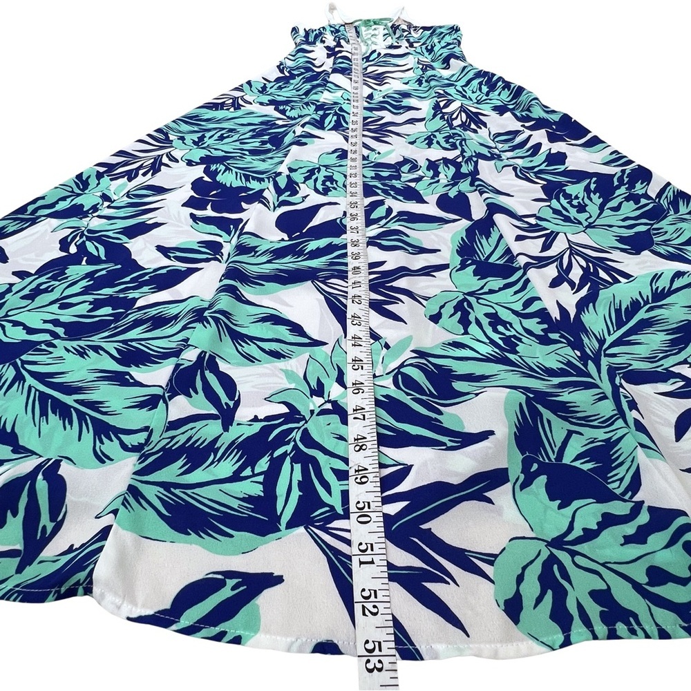 Jealous Tomato Tropical Palm Leaf Lace Up Bodice Dress White Aqua Blue Small S - Picture 14 of 17